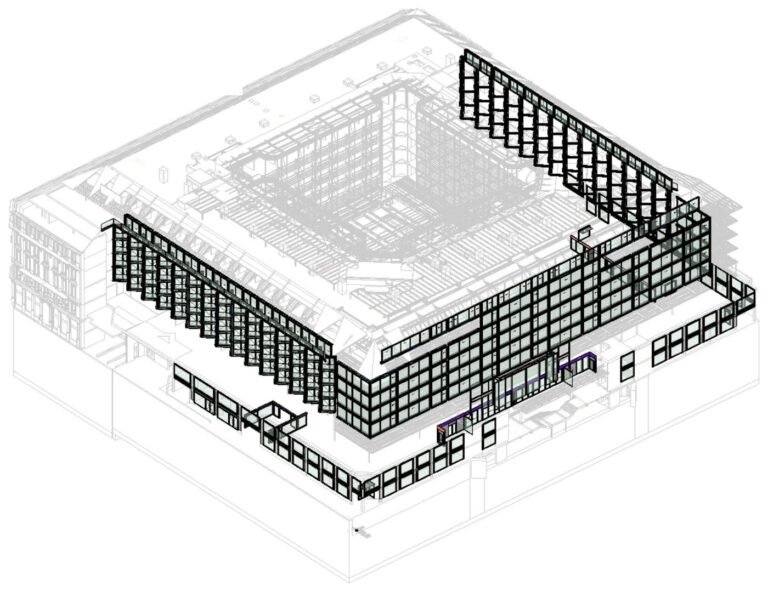 Modelo BIM de arquitectura del hotel de Ginebra: fachada y carpinterías